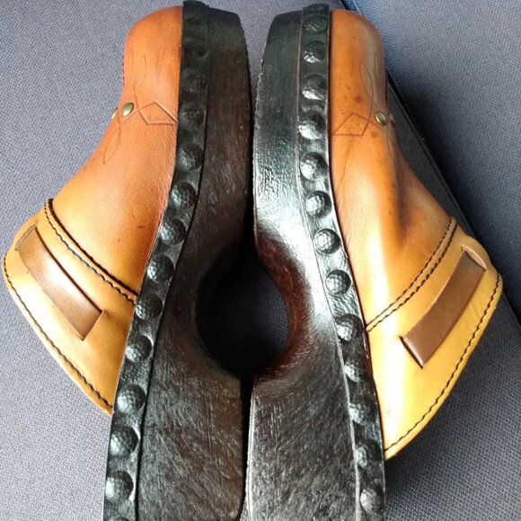 Vintage Leather Clogs Men's Size 8.5 / 9 Mules Shoes Heavy Chunky Retro Hippie - Picture 8 of 10